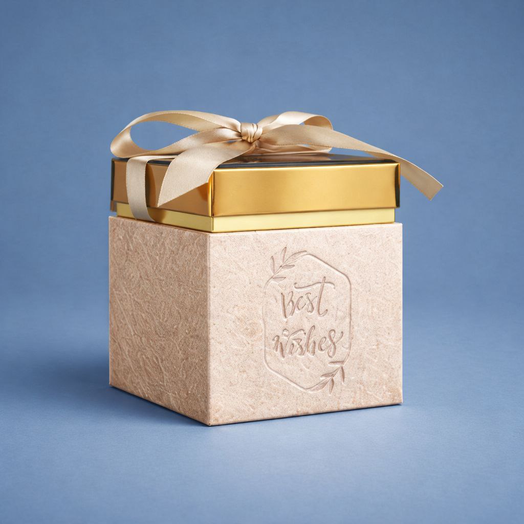 Luxury Gift Box with Transparent Gold Lid | Best Wishes | Leather Handle