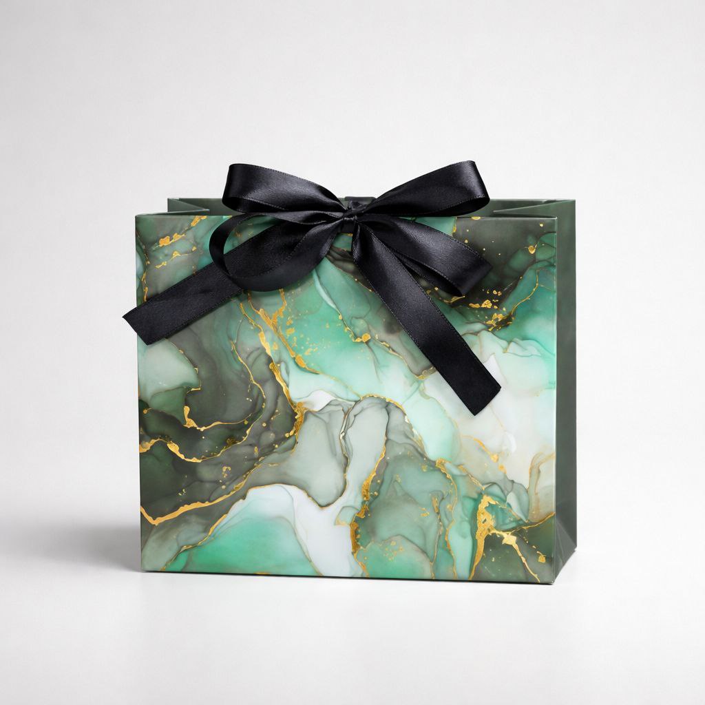 Gift Bag with Satin Bow | Luxury Marble | Gold Foil Accents