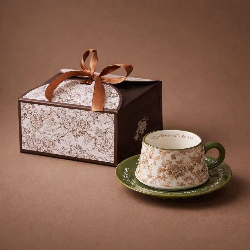 Wedding Door Gift | Premium Floral Ceramic Cup & Saucer Gift Set