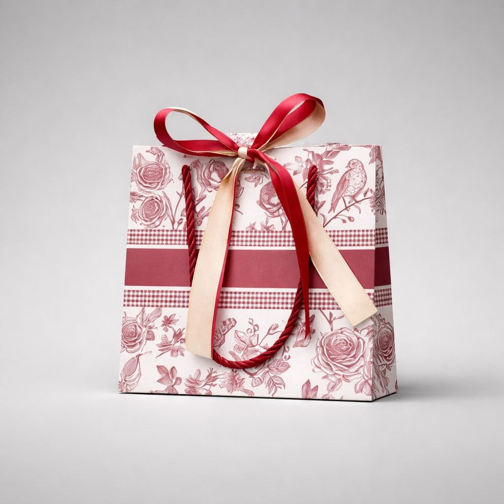 Gift Bag with Ribbon Bow | Vintage Botanical | Gingham Accent