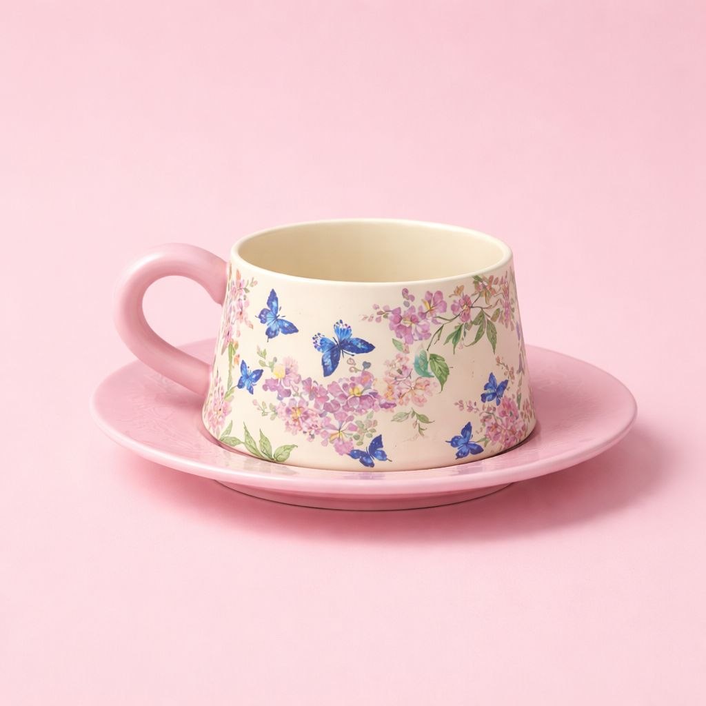 Wedding Door Gift | Floral Butterfly Ceramic Cup & Saucer Gift Set