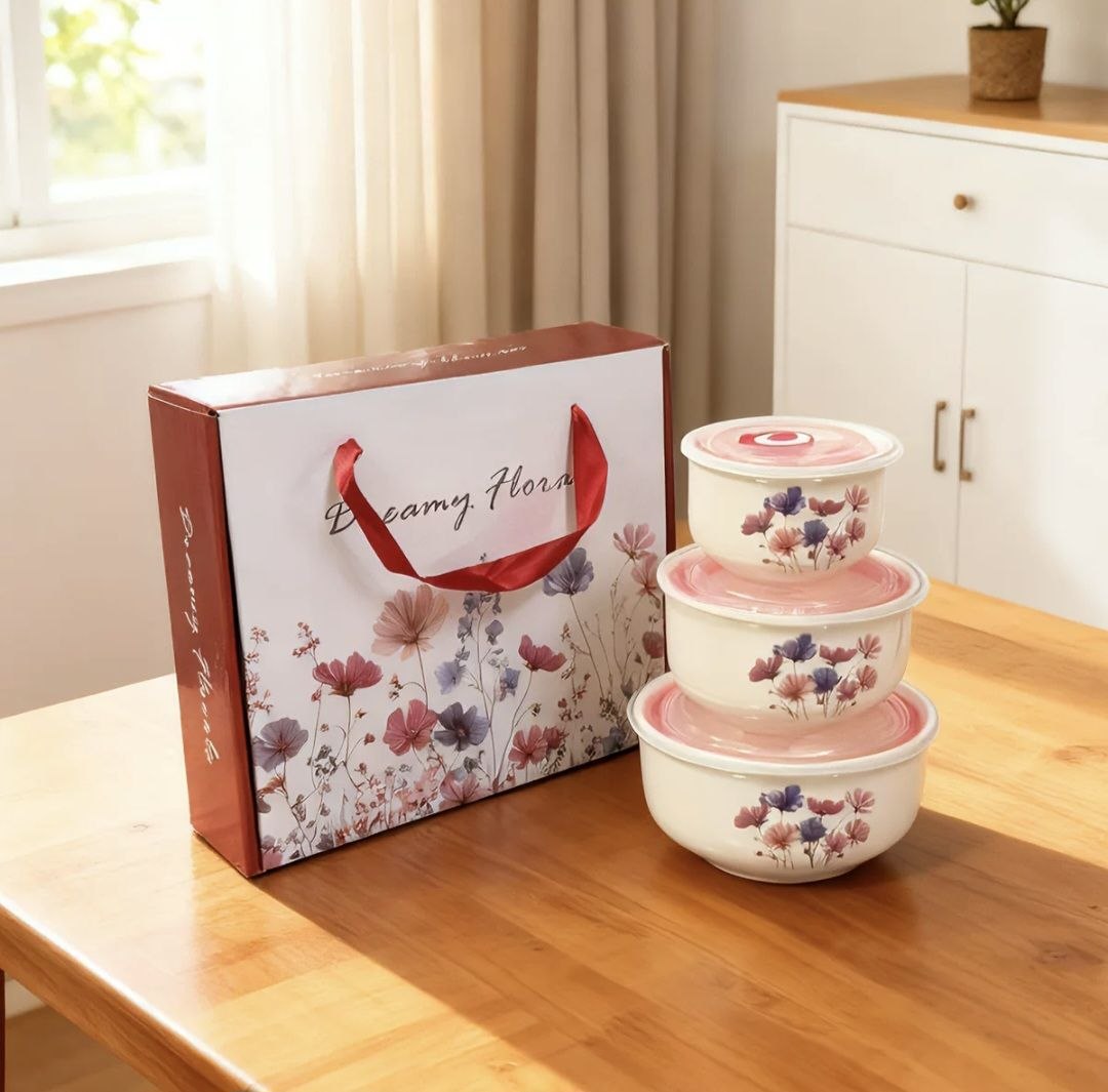 Dreamy Flora floral ceramic bowl set with gift box