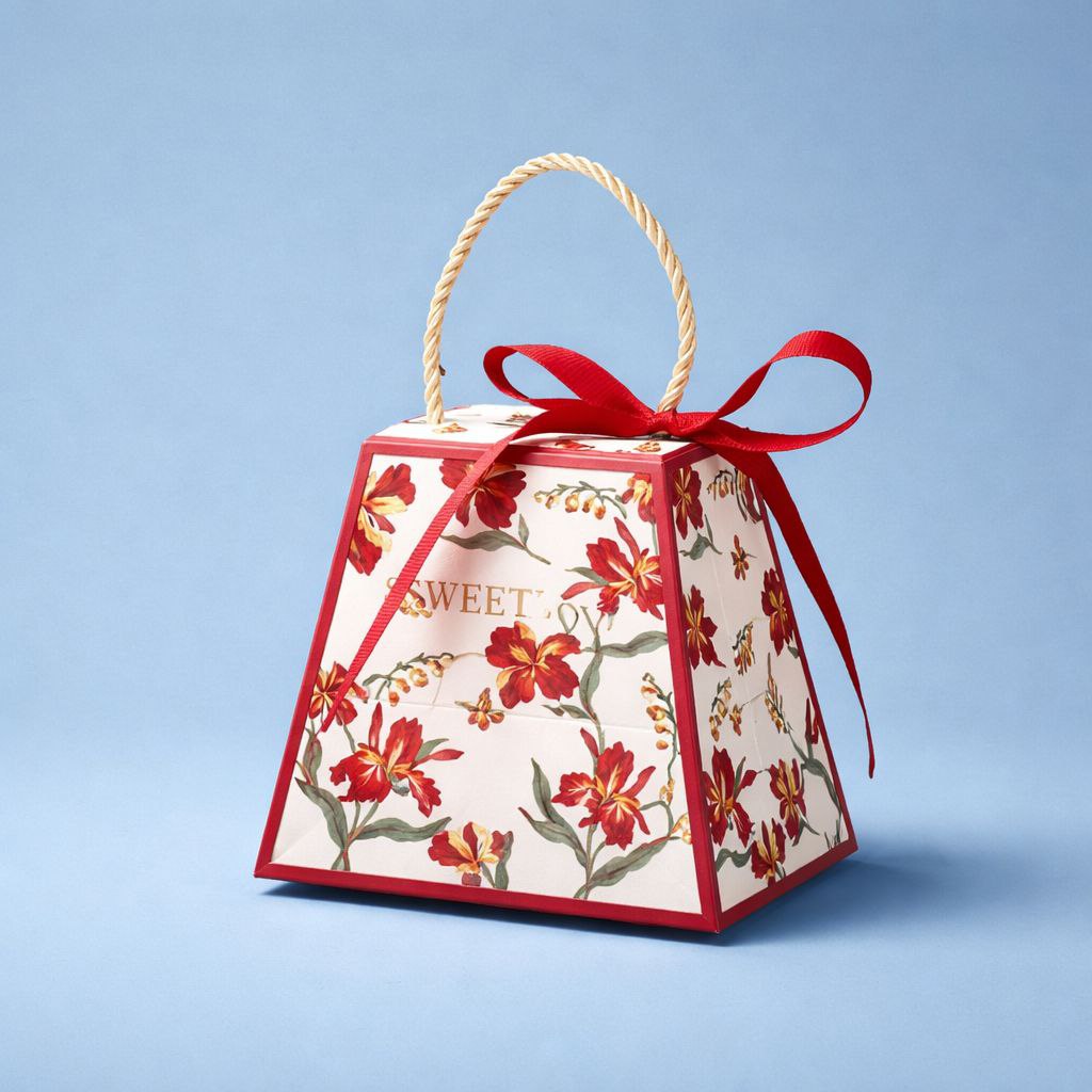 Pyramid Gift Bag with Ribbon | Sweet Love | Floral Design