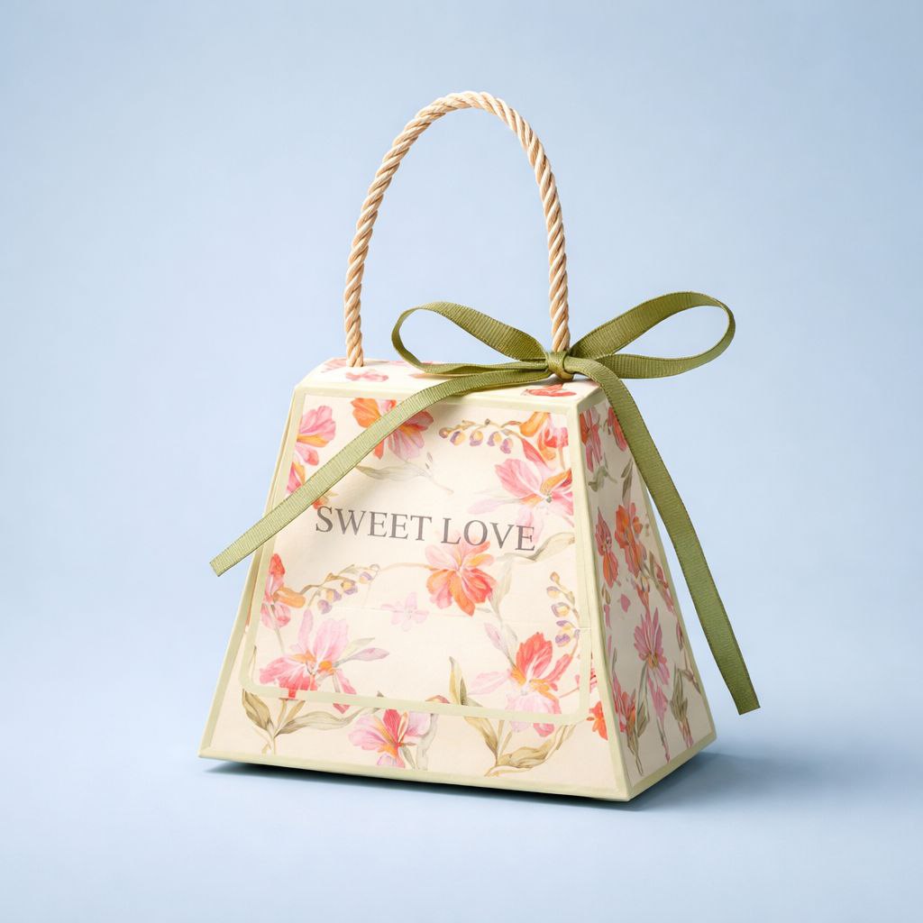 Pyramid Gift Bag with Ribbon | Sweet Love | Floral Design