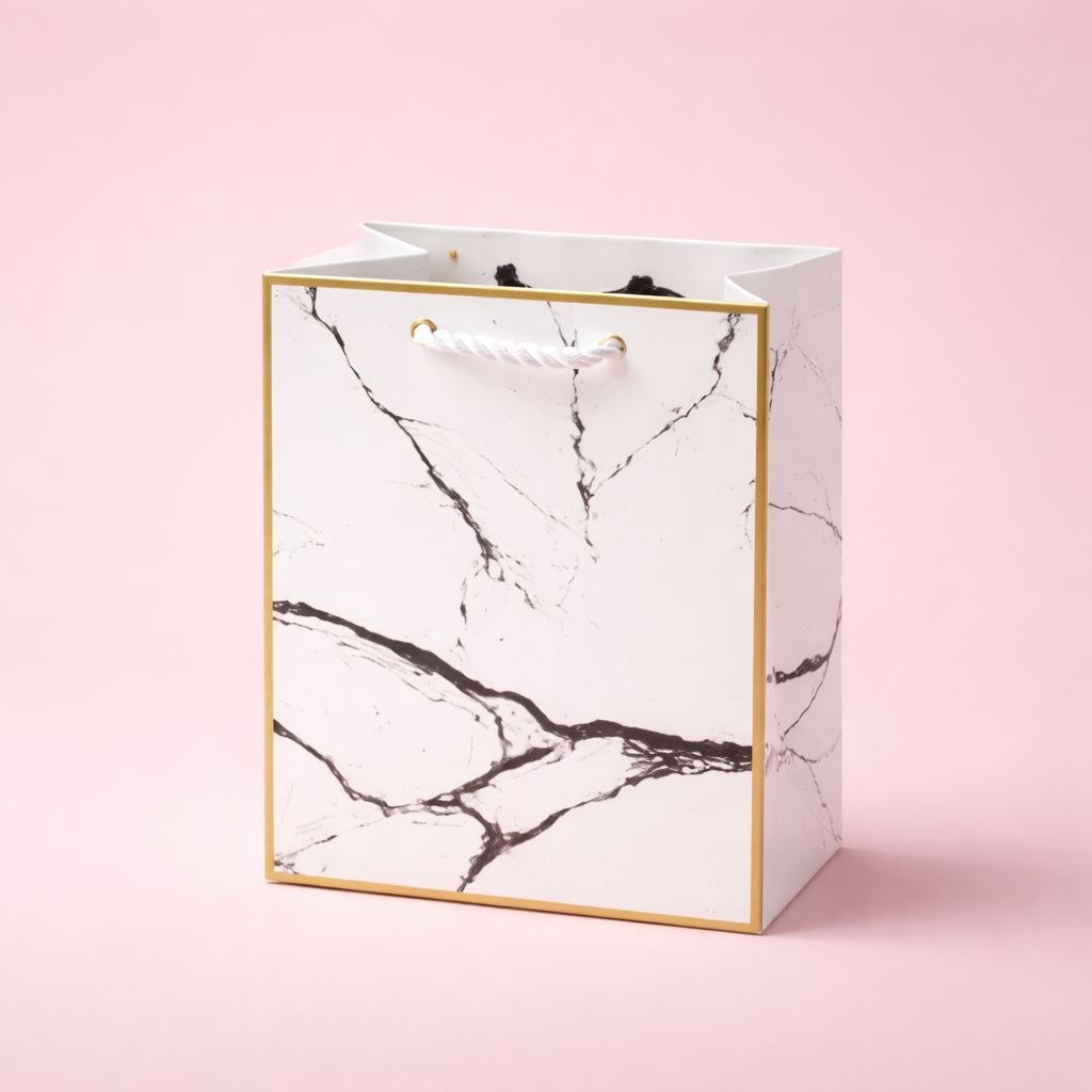 Gift Bag with Handle | White Marble & Gold Trim | Luxury Design