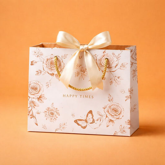 Gift Bag with Ribbon | Happy Times | Soft Gold Tones