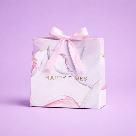 Gift Bag with Ribbon | Happy Times | Pink Marble & Gold Foil