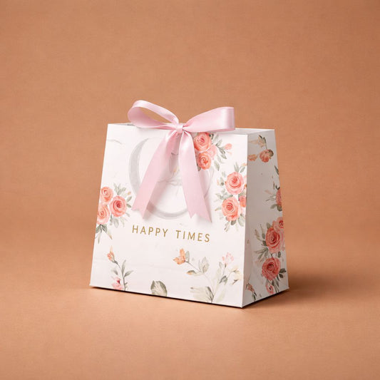 Gift Bag with Ribbon Bow | Happy Times | Watercolor Rose Design