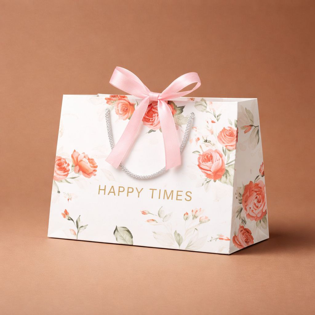 Gift Bag with Ribbon Bow | Happy Times | Watercolor Rose Design