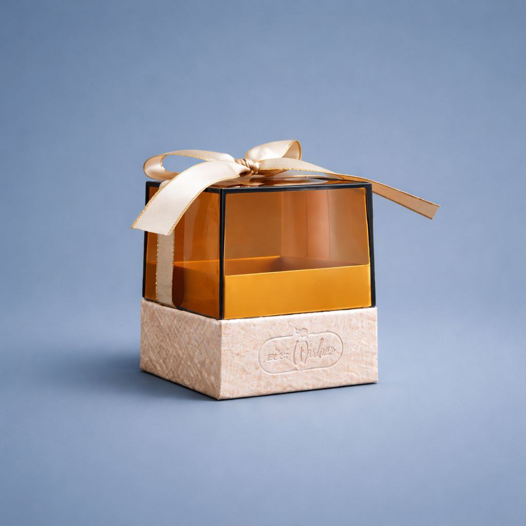 Luxury Gift Box with Transparent Gold Lid | Best Wishes | Leather Handle