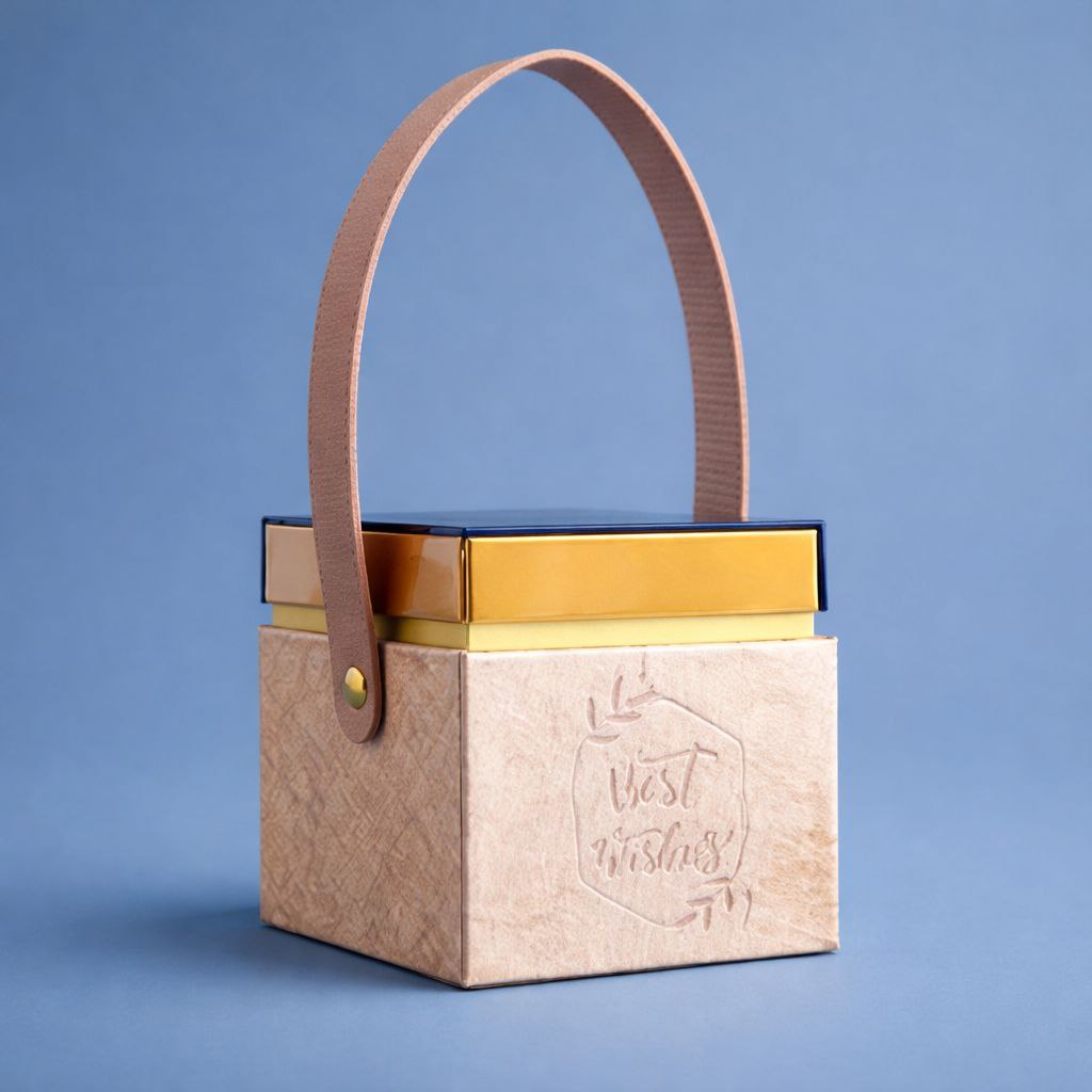 Luxury Gift Box with Transparent Gold Lid | Best Wishes | Leather Handle