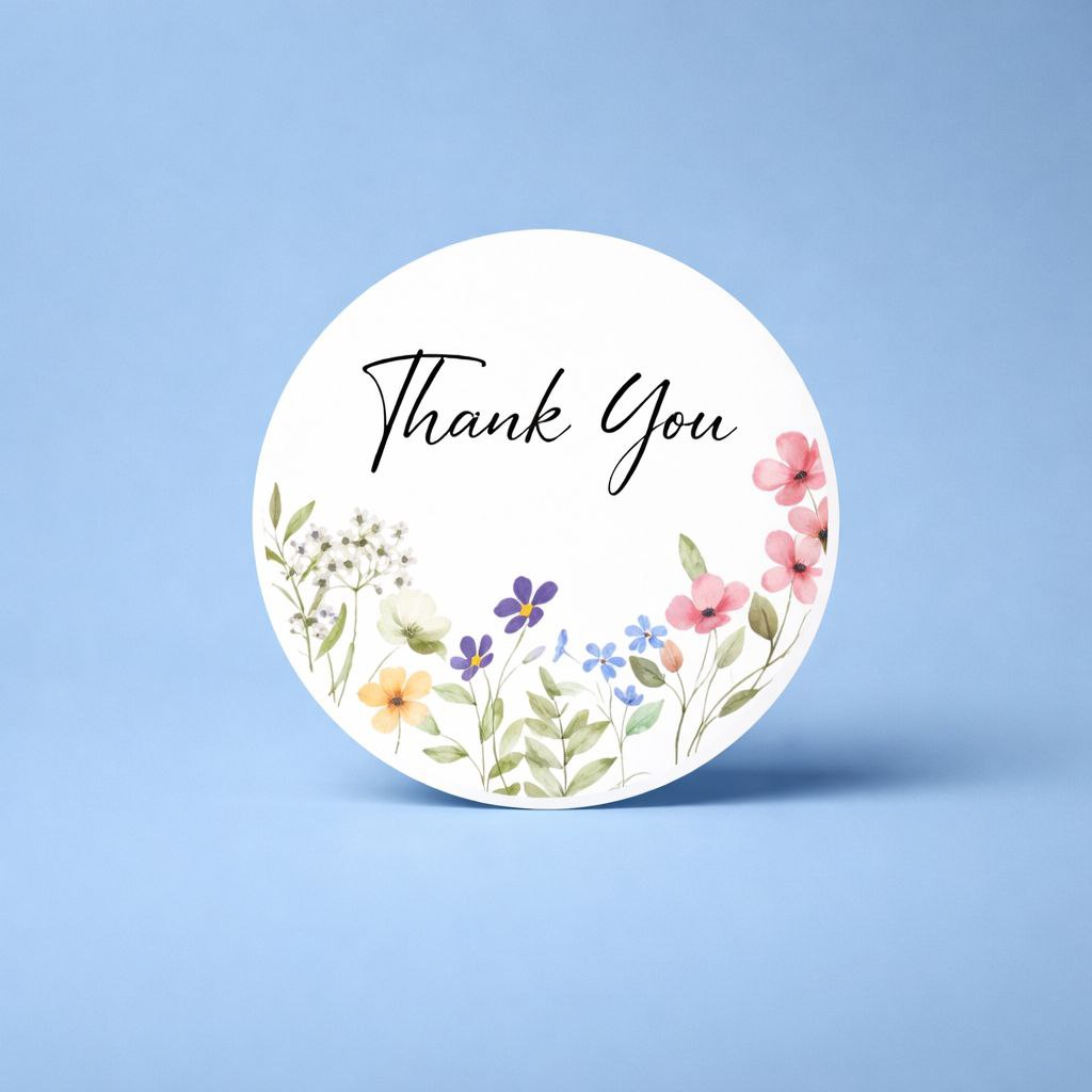 Standard Thank You Sticker | Watercolor Floral Design