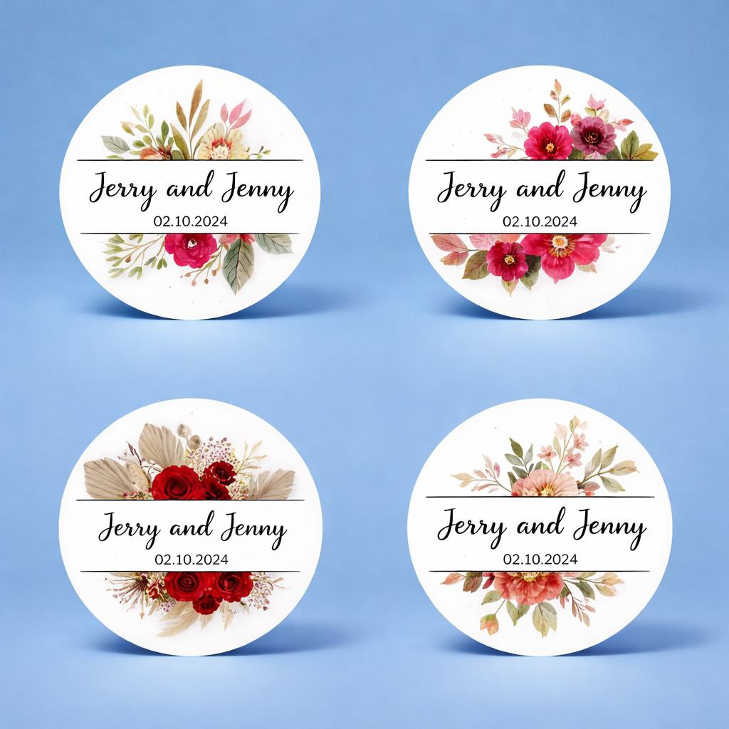 Customizable Floral Wedding Sticker | Romantic Botanical Design