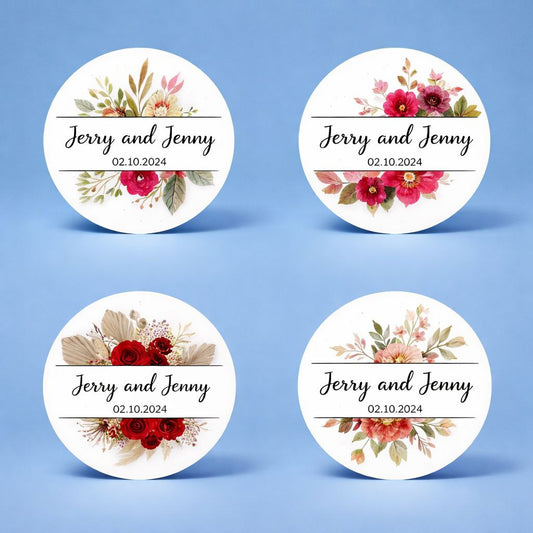 Customizable Floral Wedding Sticker | Romantic Botanical Design