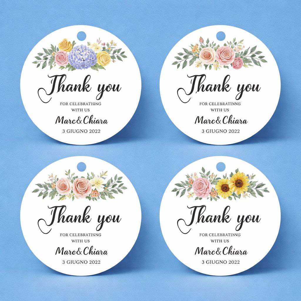 Customizable Thank You Gift Tag | Floral Design with Gold Accents