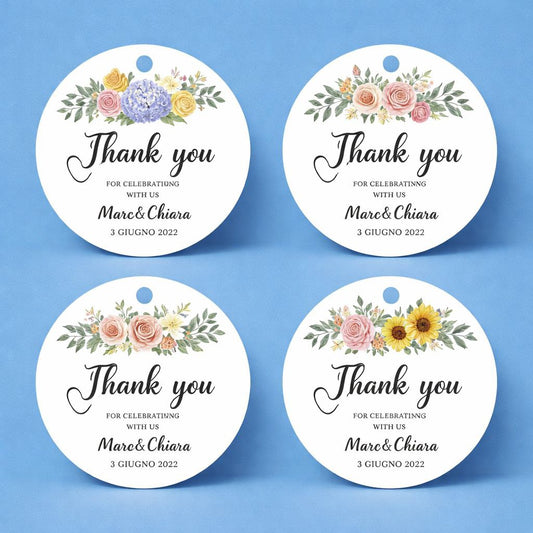 Customizable Thank You Gift Tag | Floral Design with Gold Accents