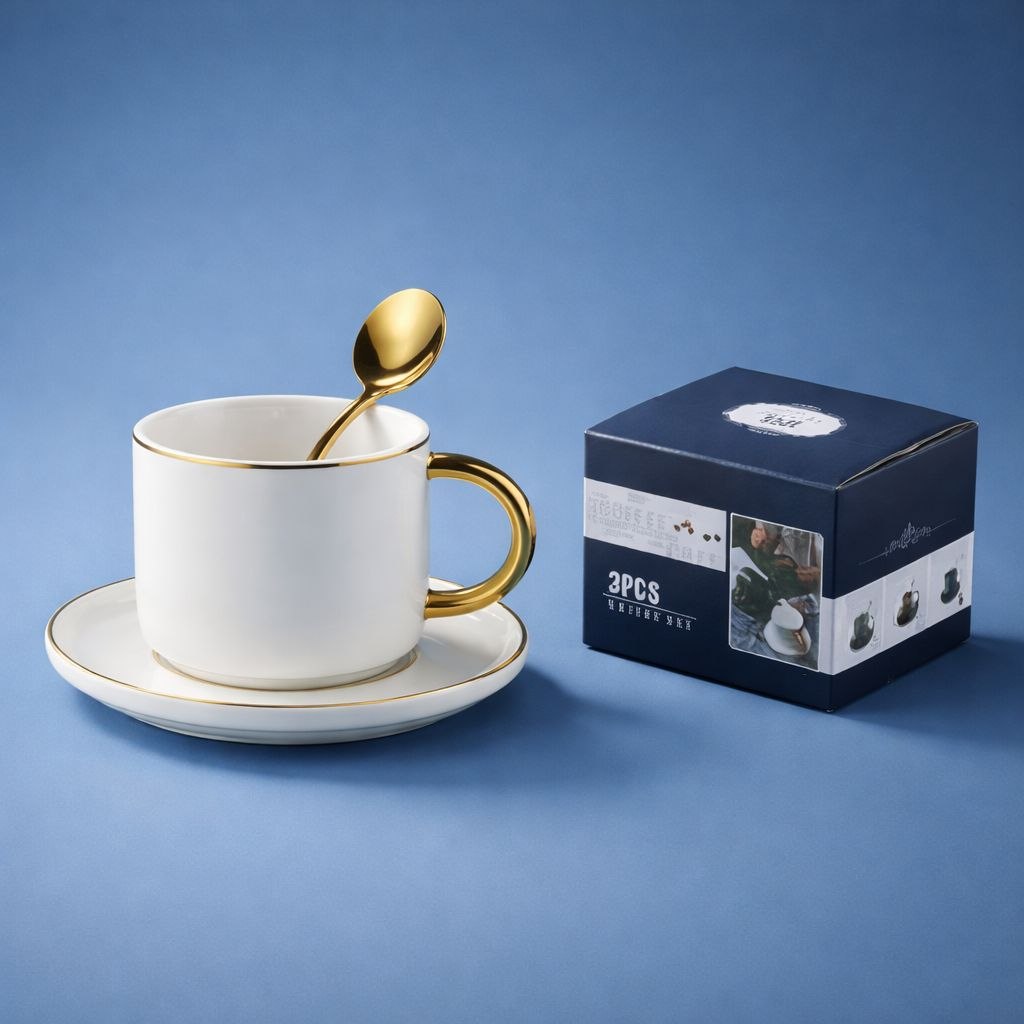 Wedding Door Gift | Premium Ceramic Coffee Cup Set with Gold Accents