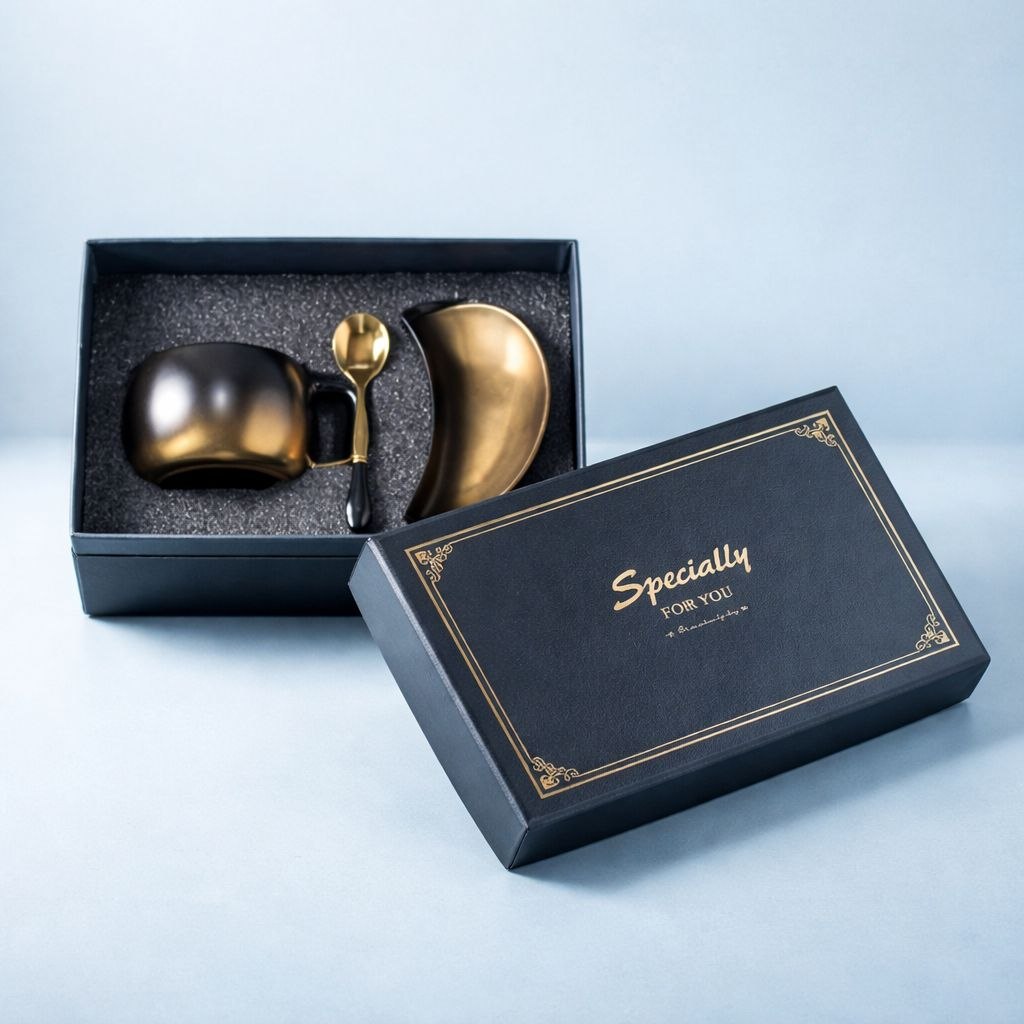 Wedding Door Gift | Black & Gold Gradient Ceramic Cup & Saucer Gift Set