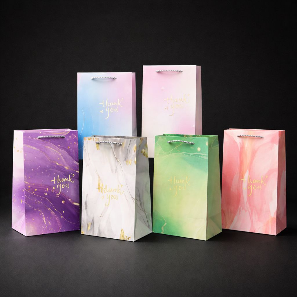 Gift Bag with Rope Handle | Thank You | Marble & Watercolor Collection