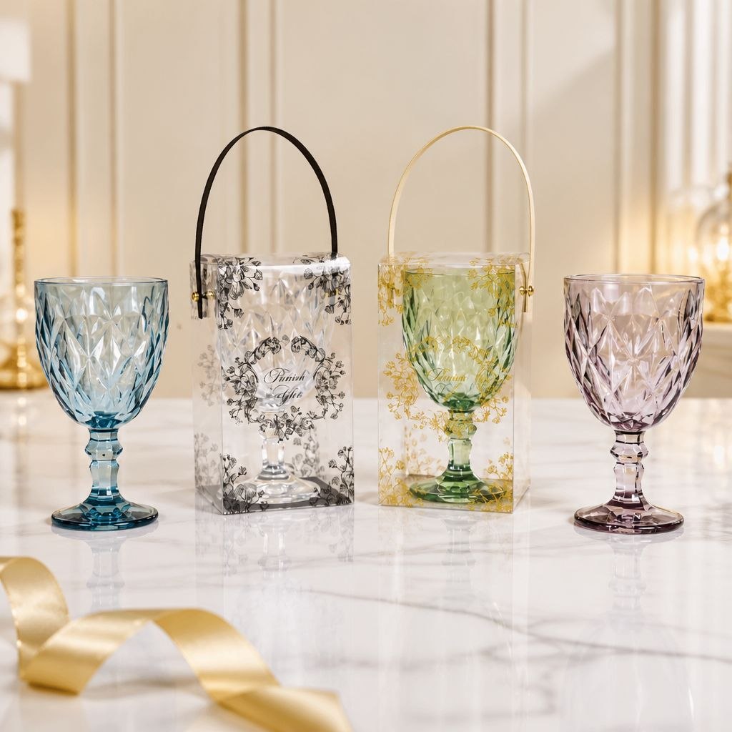 Wedding Door Gift | Vintage Diamond-Cut Wine Glass with PVC Gift Box