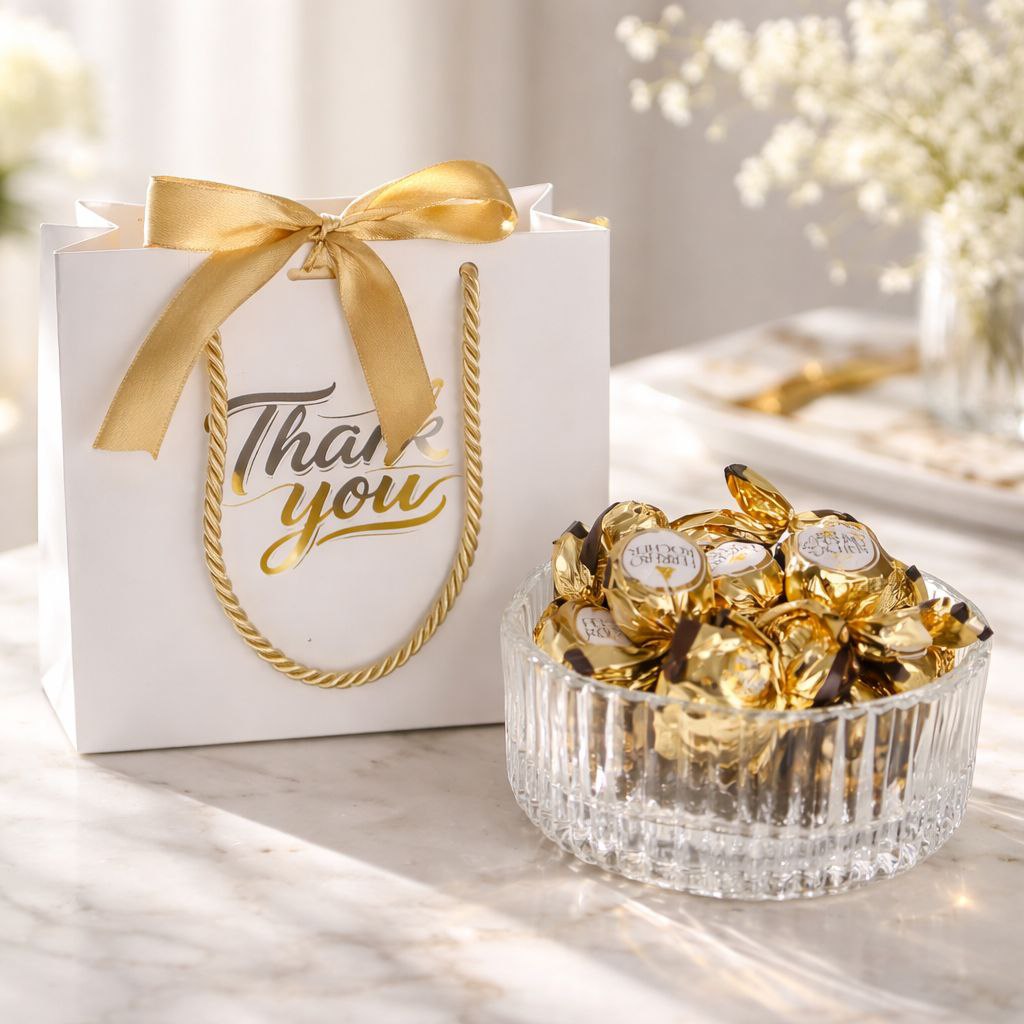 Wedding Door Gift | Elegant Crystal Candy and Dessert Bowl with Gift Bag
