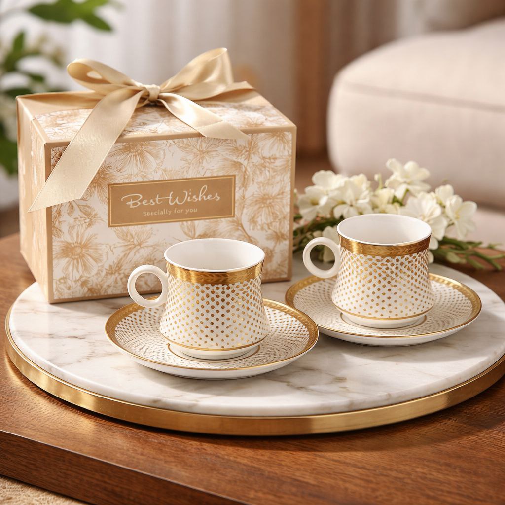 Wedding Door Gift | Elegant Ceramic Tea Cup Set with Gift Box