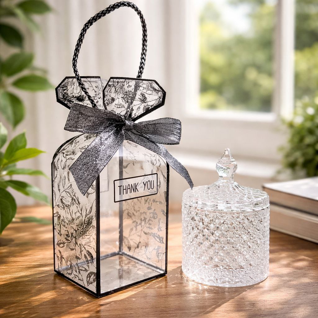 Wedding Door Gift | Elegant Crystal Storage Jar with Black-Trim Thank You Gift Box