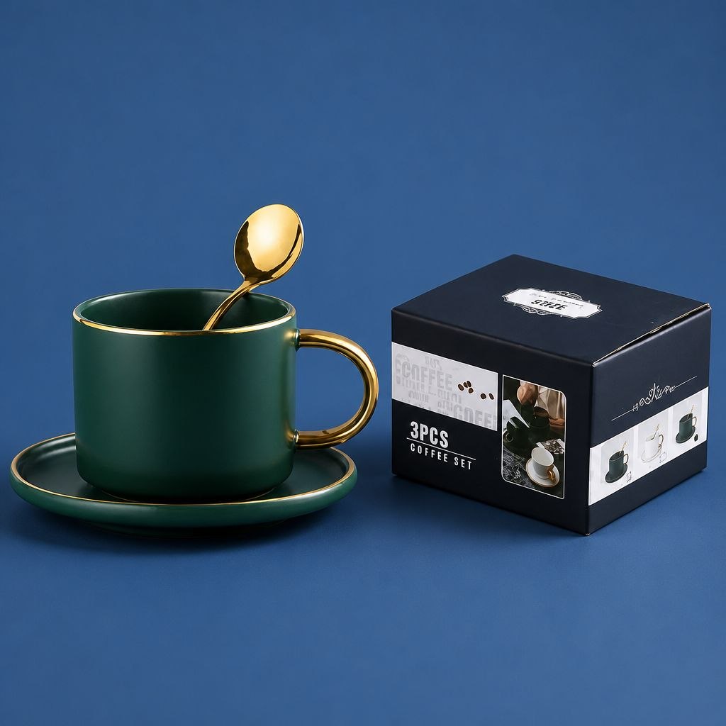 Wedding Door Gift | Premium Ceramic Coffee Cup Set with Gold Accents
