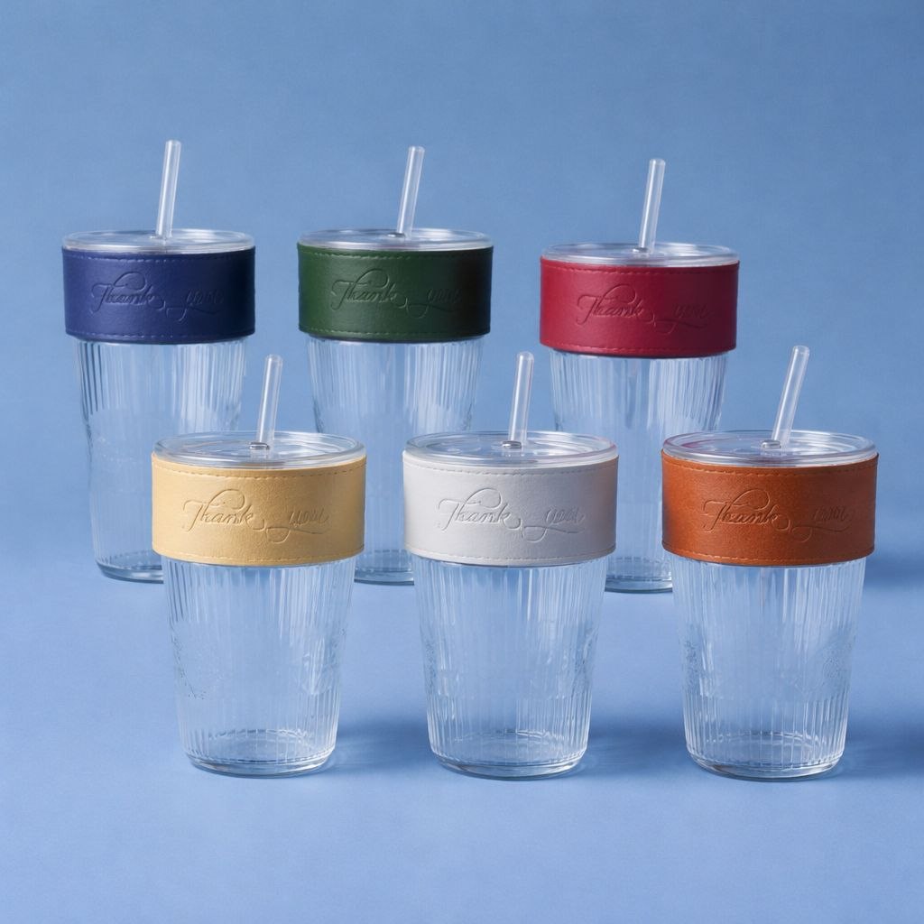 Wedding Door Gift | Premium Ribbed Glass Tumbler with Leather Sleeve & Gift Box