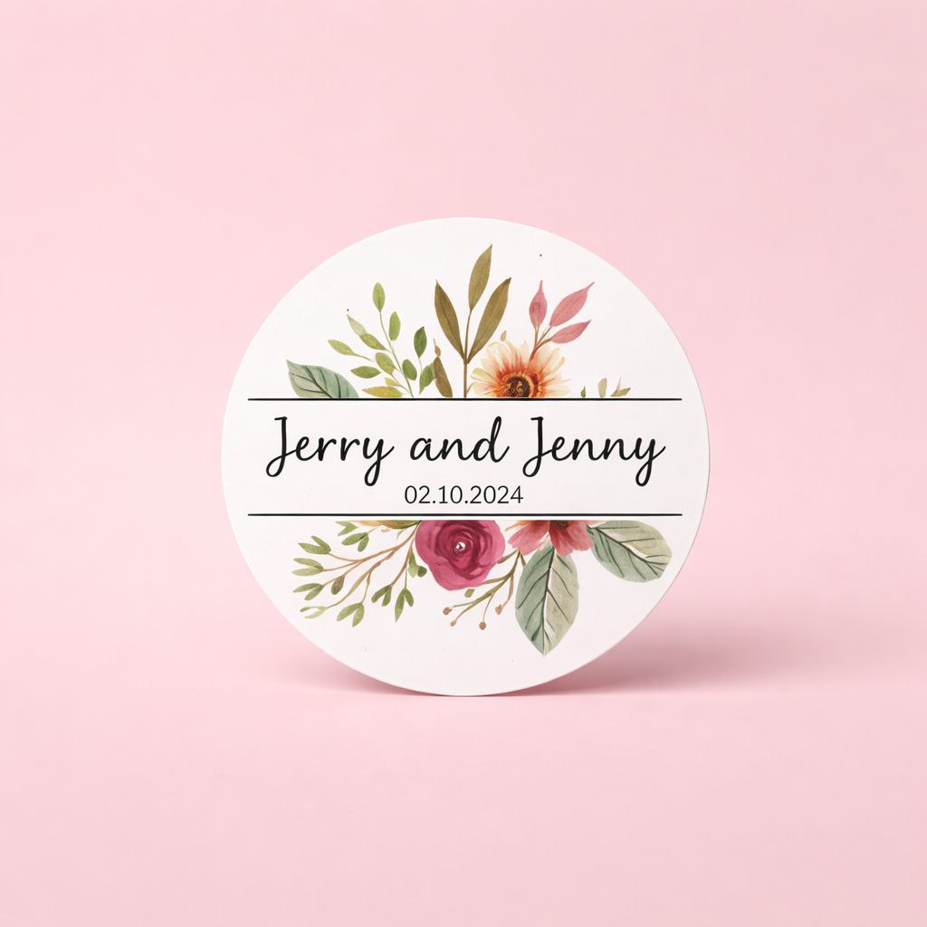 Customizable Floral Wedding Sticker | Romantic Botanical Design