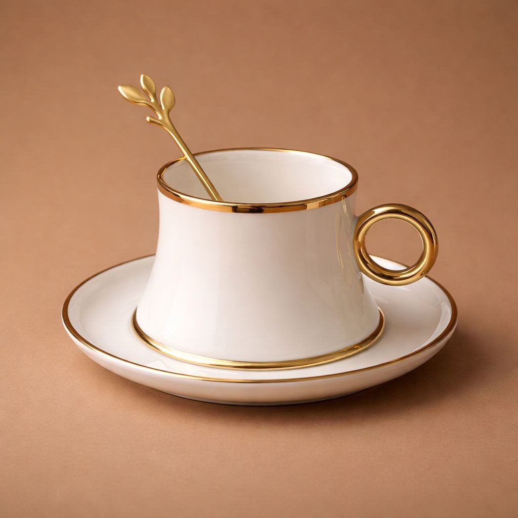 Wedding Door Gift | Gold-Rimmed Ceramic Cup & Saucer Gift Set