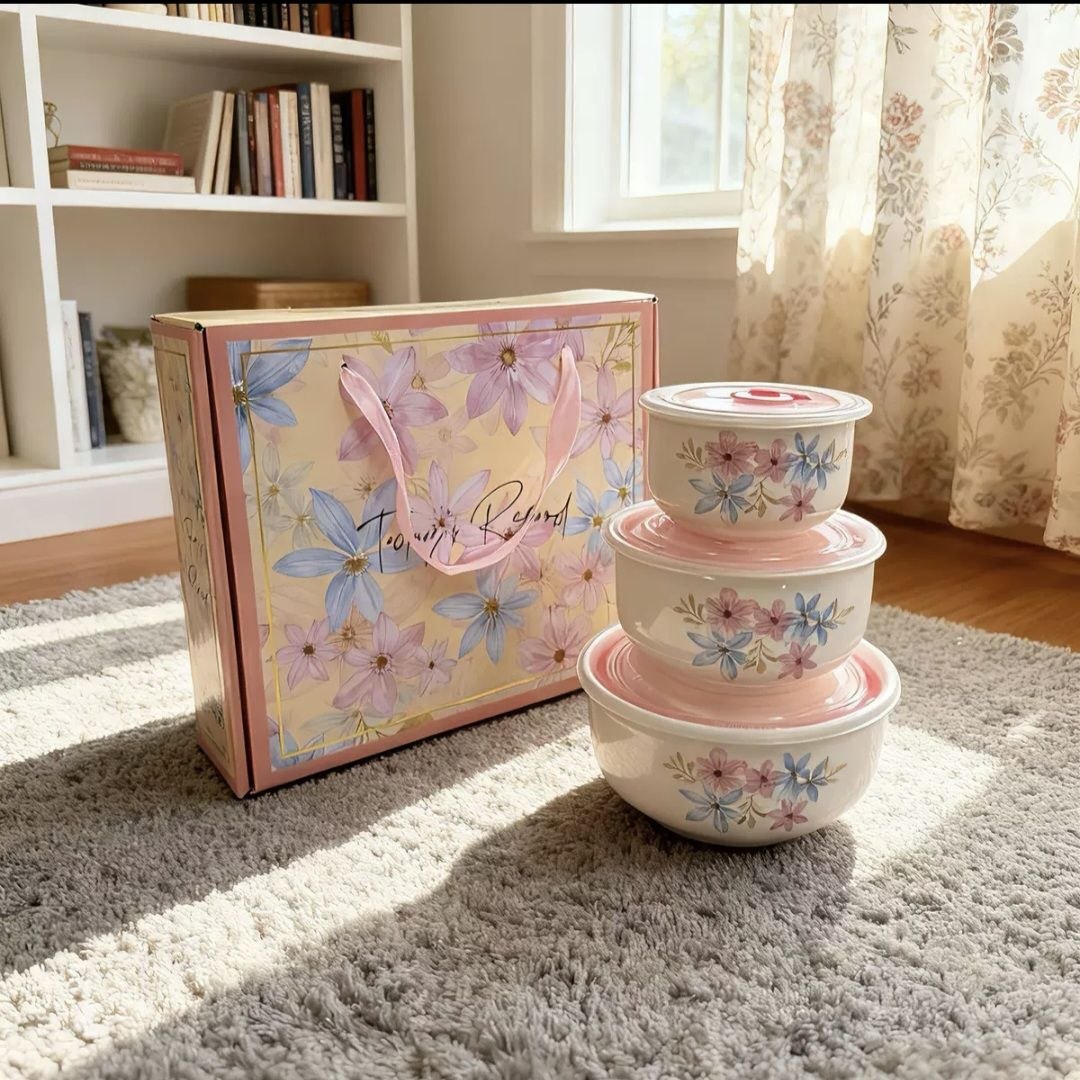 Tomorrow's Record floral ceramic bowl set with gift box