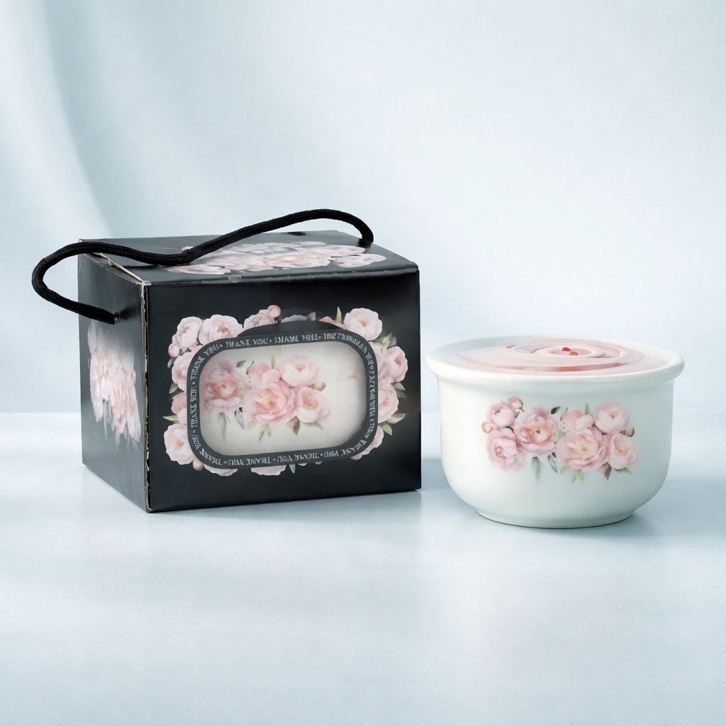 Wedding Door Gift | Floral Ceramic Container Bowl with Lid Gift Set