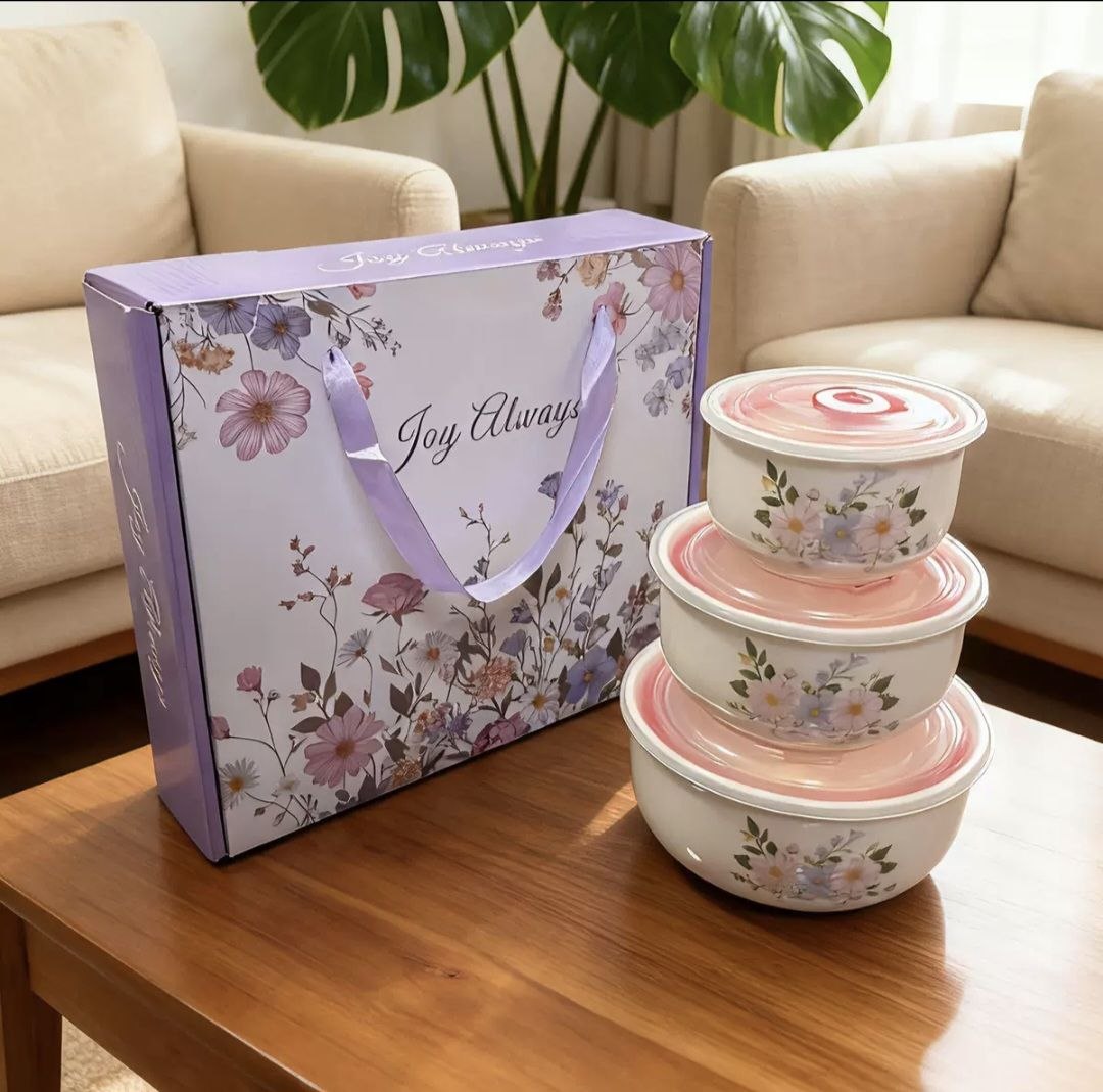 Joy Always floral ceramic bowl set with gift box