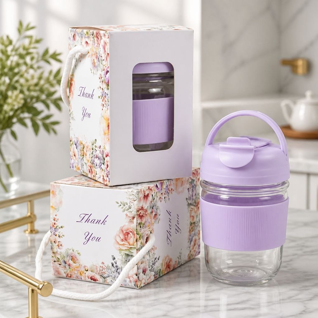 Wedding Door Gift | Pastel Glass Tumbler with Silicone Sleeve & Gift Box