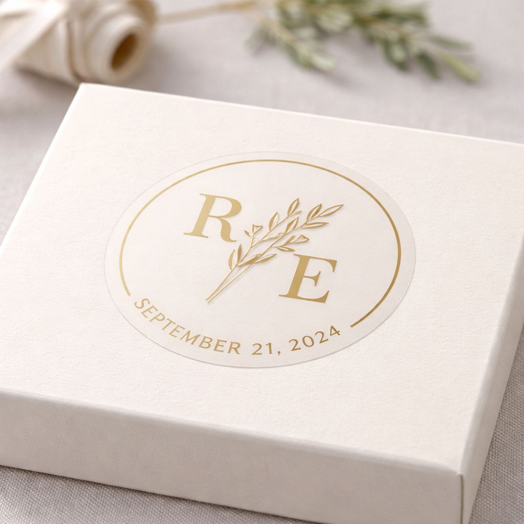 Customizable Sticker | Gold Foil Monogram | Elegant Botanical