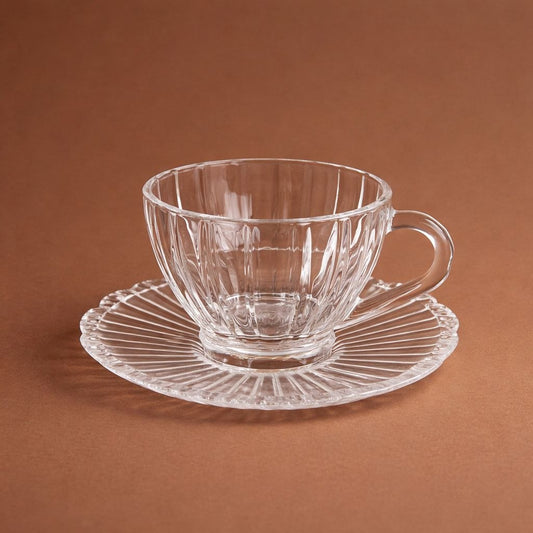 Wedding Door Gift | Crystal-Cut Glass Tea Cup & Saucer Gift Set