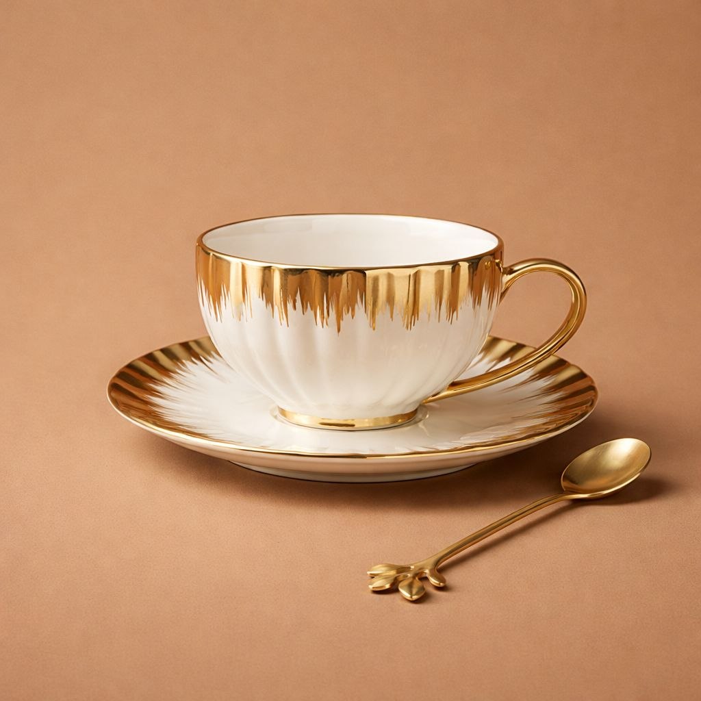 Wedding Door Gift | Gold-Brushed Porcelain Coffee Cup & Saucer Gift Set